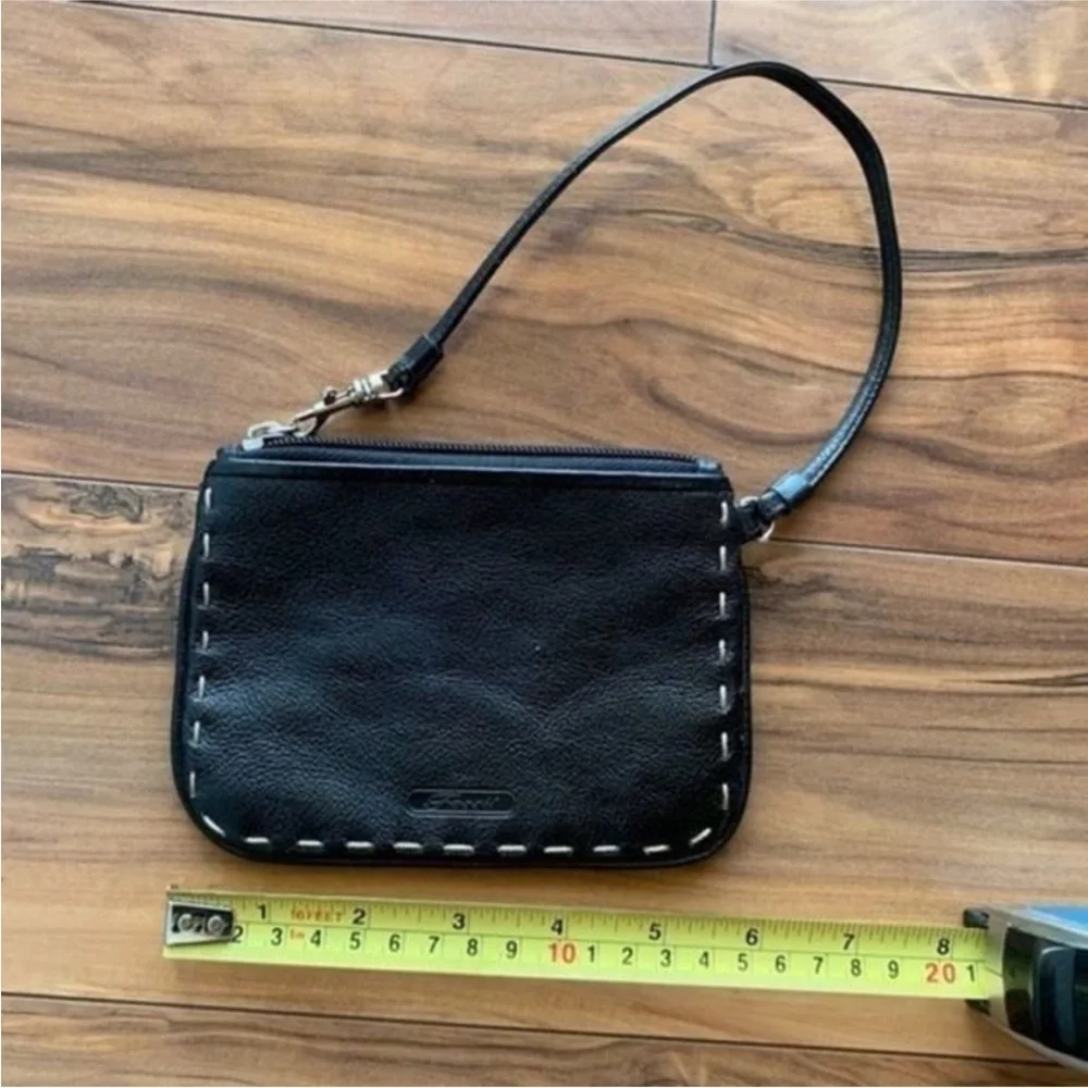 Fossil stitch decorated Black Leather Wristlet